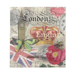 London England Reise Vintage Europa Kunst Notizblock
