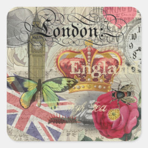London England Reise Vintage Europa Kunst Quadratischer Aufkleber