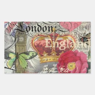 London England Reise Vintage Europa Kunst Rechteckiger Aufkleber