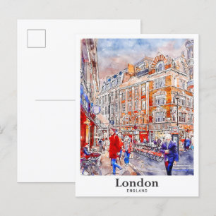 London England Reise Wasserfarbe Handgezeichnet Postkarte