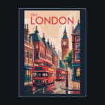 London England Reiseart Vintag Postkarte<br><div class="desc">London Retro Vektor Reise Design. Vom Buckingham Palace über den Tower of London bis hin zu den Shows über die Themse River und West End bietet London eine dynamische Mischung aus Tradition und moderner Kultur.</div>