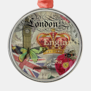 London England Reisen Vintag Europe Art Silbernes Ornament
