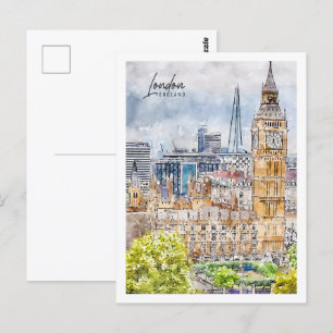 London England Reiseort Wasserfarbe Postkarte