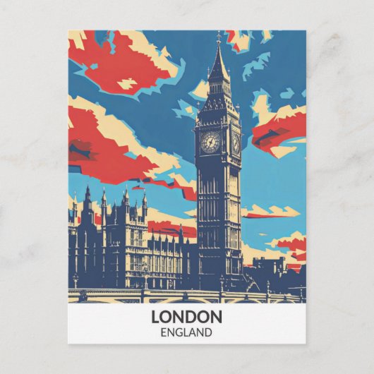 London England Retro Artwork Travel Postkarte (Vorderseite)
