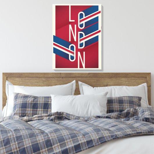 London, England | Retro Illustrierte Typografie Leinwanddruck (Insitu (Schlafzimmer))