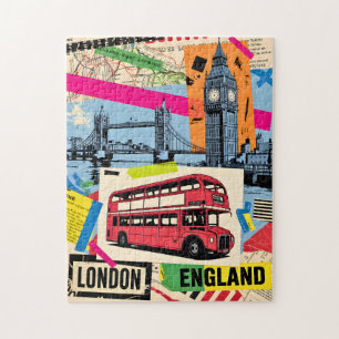 London England Retro-Pop-Art Vintage-Bus-Reise Puzzle