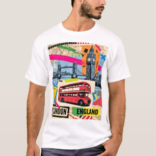 London England Retro-Pop-Art Vintage-Bus-Reise T-Shirt