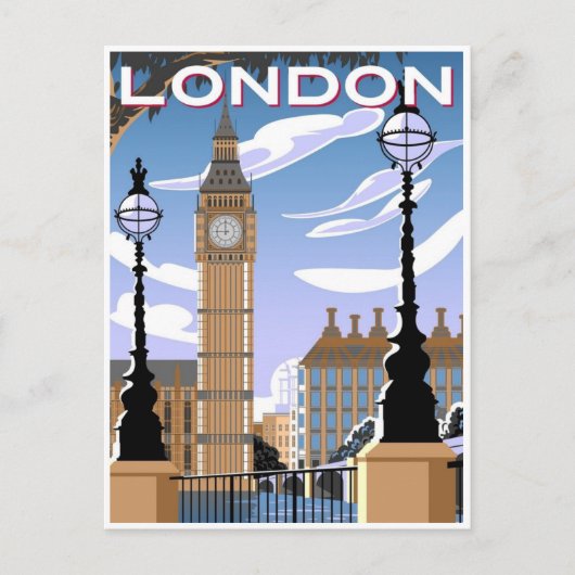 London England Retro Travel Art Vintager Empfang Postkarte (Vorderseite)