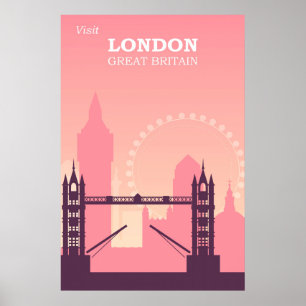 London England Rosa Vintage Reise Poster