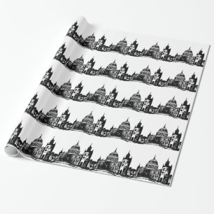 London England Schwarzes Muster Retro Vintage Geschenkpapier