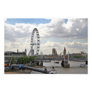 London England Skyline, Big Ben, London Eye, Thems Fotodruck
