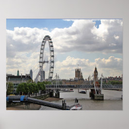 London England Skyline, Big Ben, London Eye, Thems Poster