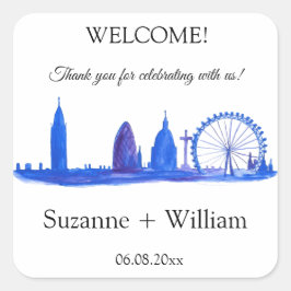 London England Skyline Blue Favorits Weddings Quadratischer Aufkleber