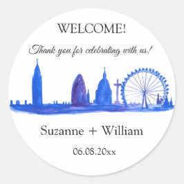 London England Skyline Blue Favorits Weddings Runder Aufkleber