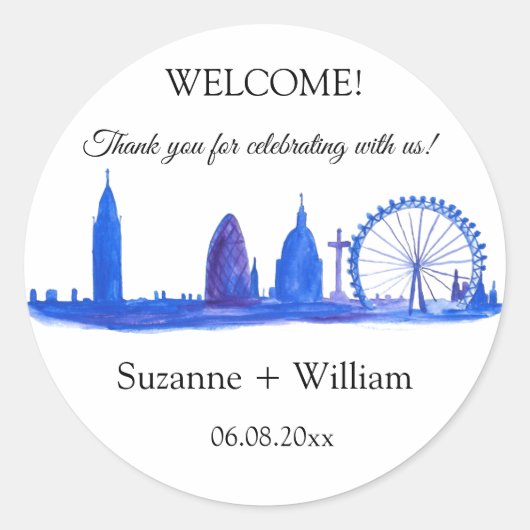 London England Skyline Blue Favorits Weddings Runder Aufkleber (Vorderseite)