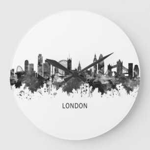 London England Skyline BW Große Wanduhr