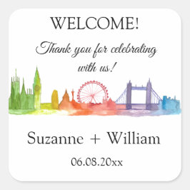 London England Skyline Colorful Favorites Hochzeit Quadratischer Aufkleber