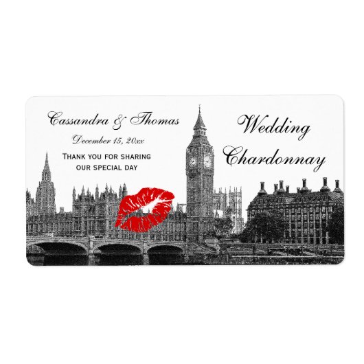 London England Skyline Kiss #1 BW H Wine Label (Vorne)