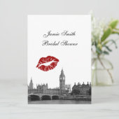 London England Skyline Kiss #1 BW V Brautparty Einladung (Stehend Vorderseite)