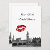 London England Skyline Kiss #1 BW V Brautparty Einladung (Vorne/Hinten)