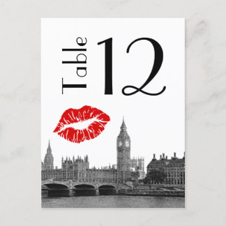 London England Skyline Kiss BW Tischnummer Card