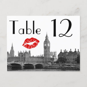 London England Skyline Kiss BW Tischnummer Card
