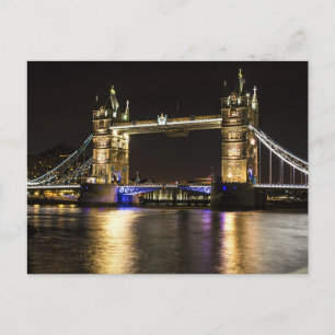 London England Skyline Night Postcard Bridge Postkarte