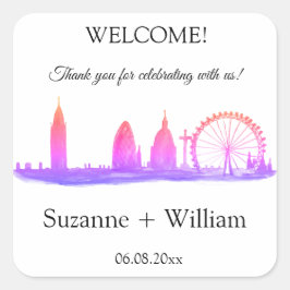 London England Skyline Pink Favorites Hochzeiten Quadratischer Aufkleber