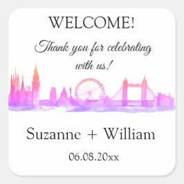 London England Skyline Pink Favorites Hochzeiten Quadratischer Aufkleber