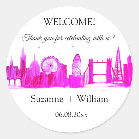 London England Skyline Pink Favorits Weddings Clas Runder Aufkleber (Vorderseite)