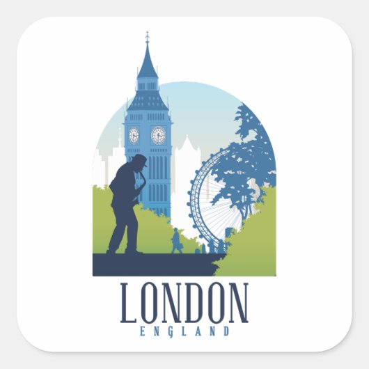 London England Skyline Quadratischer Aufkleber (Vorderseite)