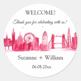 London England Skyline Rosa Favors Hochzeiten Runder Aufkleber