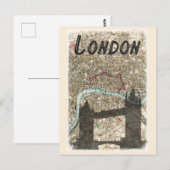London England Tower Bridge Map Travel Postkarte (Vorne/Hinten)