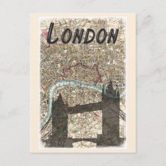 London England Tower Bridge Map Travel Postkarte (Vorderseite)