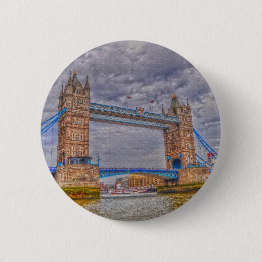 London, England Tower Bridge & Thames River Button (Vorderseite)
