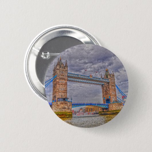 London, England Tower Bridge & Thames River Button (Vorne & Hinten)