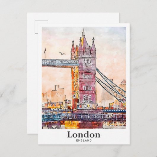 London England Travel Watercolor Hand Drawn Postkarte (Vorne/Hinten)