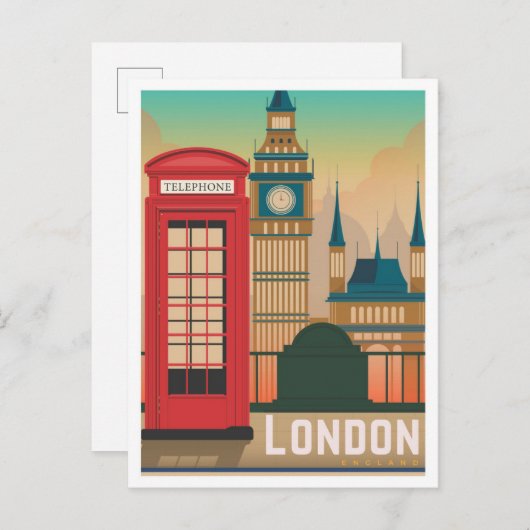 London England UK Art Vintage Travel Illustration Postkarte (Vorne/Hinten)