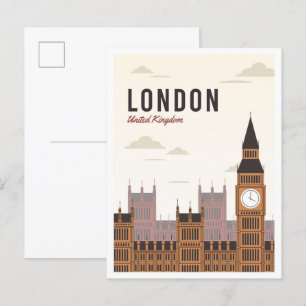London England UK Art Vintage Travel Illustration Postkarte