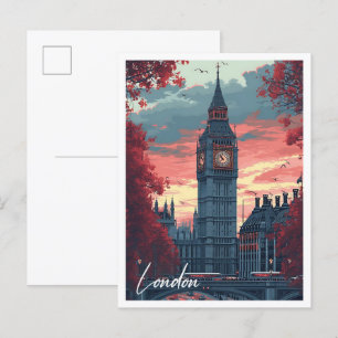 London England Vintag Art Travel Illustration Postkarte