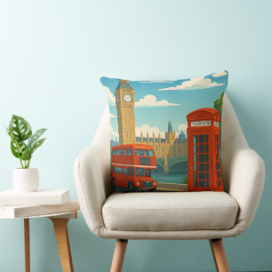 London England Vintage Reise Big Ben, Roter Bus Kissen
