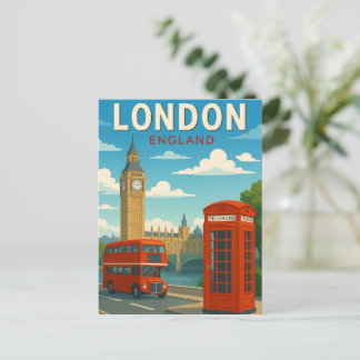 London England Vintage Reise Big Ben, Roter Bus Postkarte