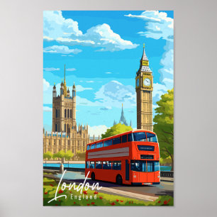London England Vintage Reise Place Illustration Poster