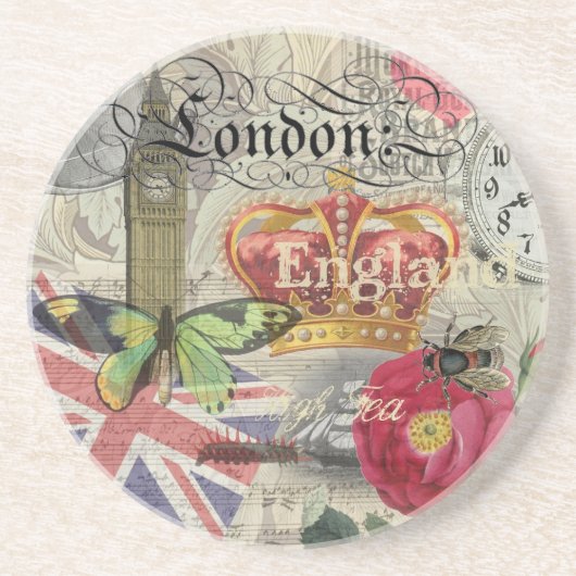 London England Vintage Travel Collage Getränkeuntersetzer (Vorne)