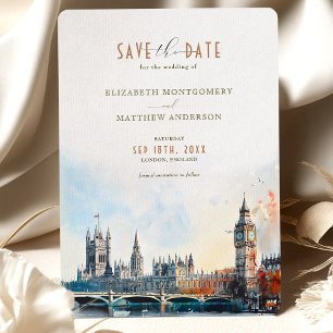 London England Watercolor Save the Date Wedding Einladung