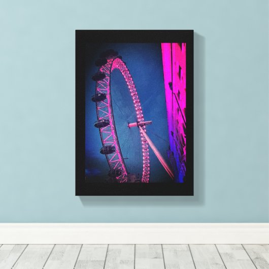 London Eye in der Nacht Stretched Canvas Print Leinwanddruck (Insitu (Holzboden))