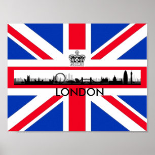 London Eye Skyline Krone Union Jack Flagge Poster