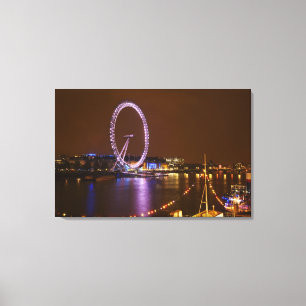 London Eye, Themse und Lichter von Leinwanddruck