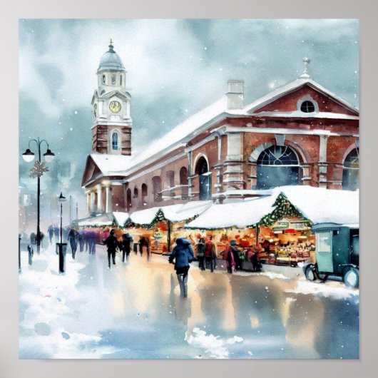 London-Greenwich Market in the Snow (B), Wassercol Poster (Vorne)
