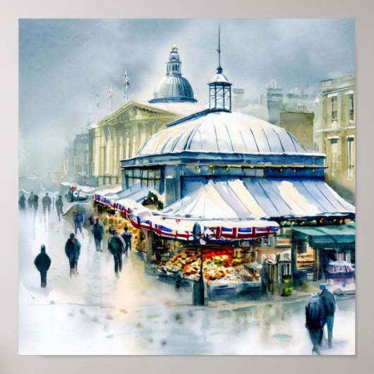 London-Greenwich Market in the Snow (D), Wassercol Poster (Vorne)